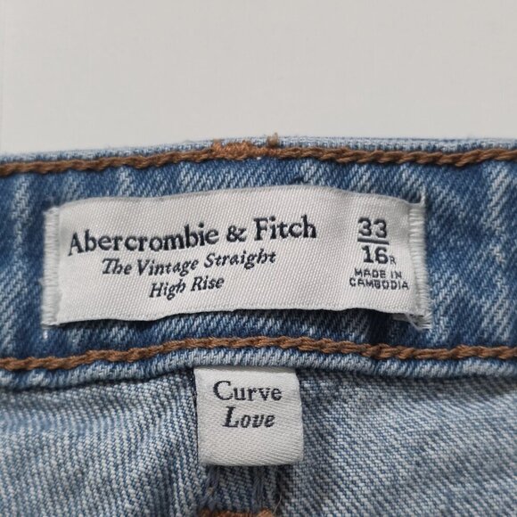 Abercrombie & Fitch Curve Love Jean Women 33 / 16R Blue High Rise Cotton Stretch - Picture 3 of 16
